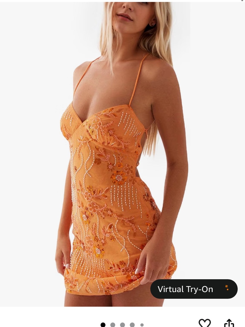 Amazon Orange Beaded Spaghetti-Strap Mini Dress